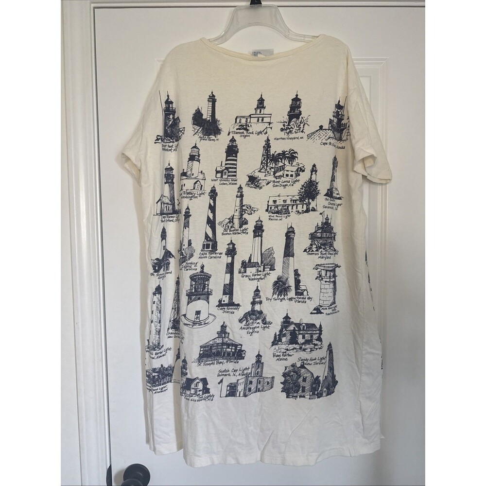 Vtg Michigan Rag Lighthouse Single Stitch Cover-up Nightdress T-Shirt Dress OSFA